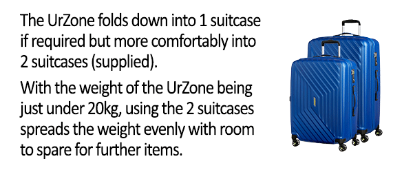 UrZone folds down into 2 suitcases supplied